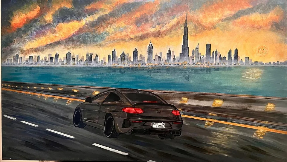 Dubai, Golden Hour - painting by Maryam Naushad